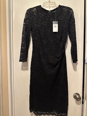 NWT Lauren Ralph Lauren Black Lace Long Sleeve Sheath Dress